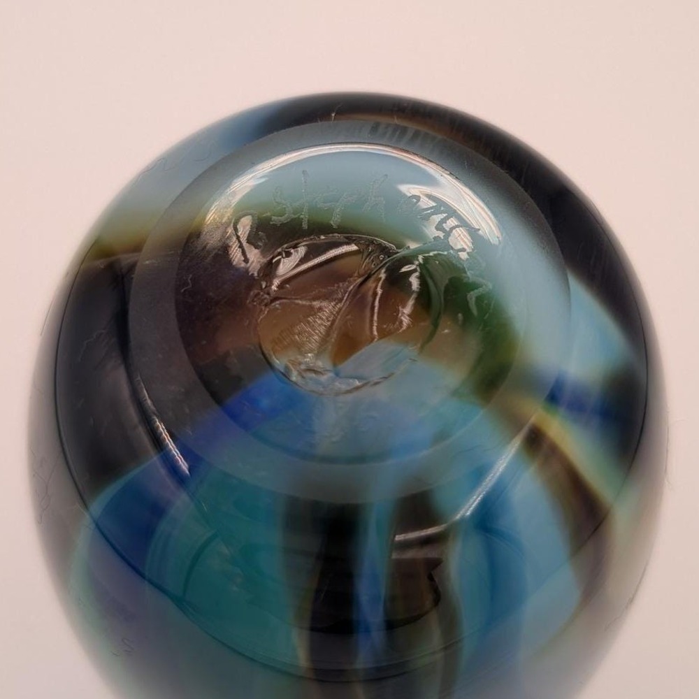 Vintage 1981 Signed R Stephens Studio Art Glass Vase Abstract Landscape Decor 7" - Picture 6 of 12